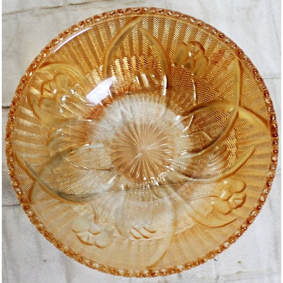 VTG 60s Jeannette Dessert Bowl Depression Carnival Glass Iris Herringbone Orange - Picture 6 of 6